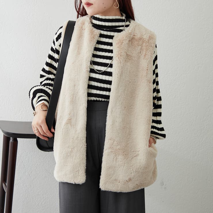 フェイクエコファーロングベスト[品番：OLOW0014025]｜RMAF NICE CLAUP