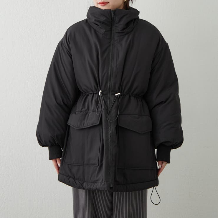 スタンドネック＆ウエストドロスト中綿コート[品番：OLOW0014846