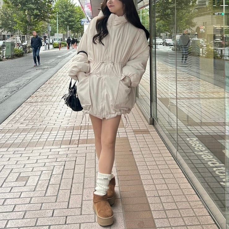 スタンドネック＆ウエストドロスト中綿コート[品番：OLOW0014846