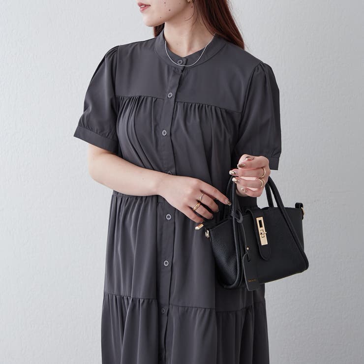 ヌキテパ 上品ピンタックドットティアード長袖ワンピース バック