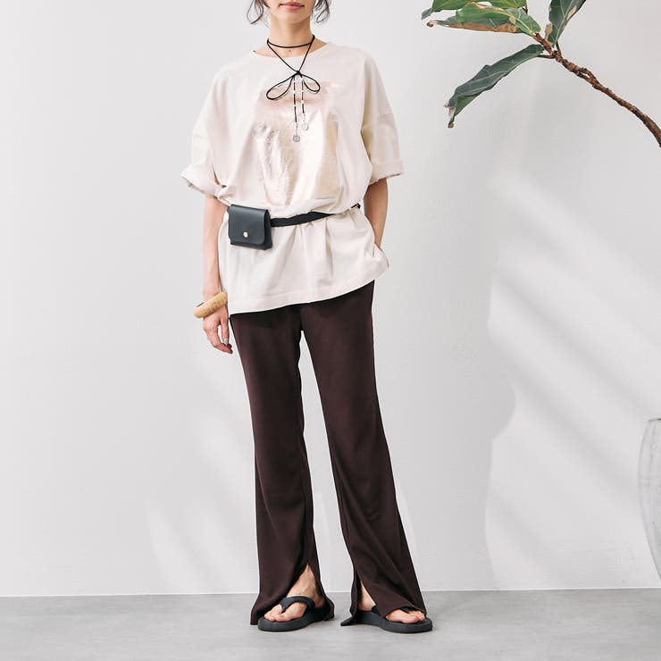 試着のみ LANVIN 麻パンツ リブ編みフレアパンツ クリーム色 スリット入り FUNALIVE ジーンズ デニム デニムパンツ .works