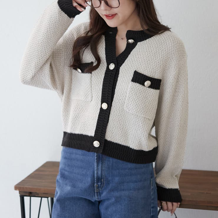 【Web限定】配色クルーカーデ | RMAF　NICE CLAUP / OLIVE des OLIVE | 詳細画像1 