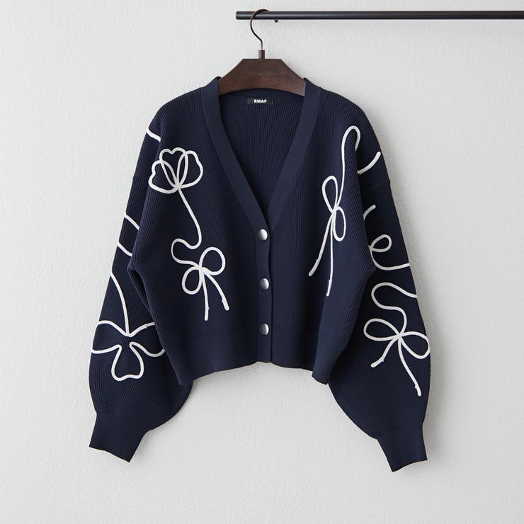 ライン刺繍ニットカーディガン[品番：OLOW0015337]｜RMAF NICE