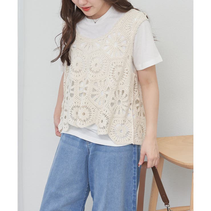 セットアイテム】カギ針ベスト+Tシャツ[品番：OLOW0015601