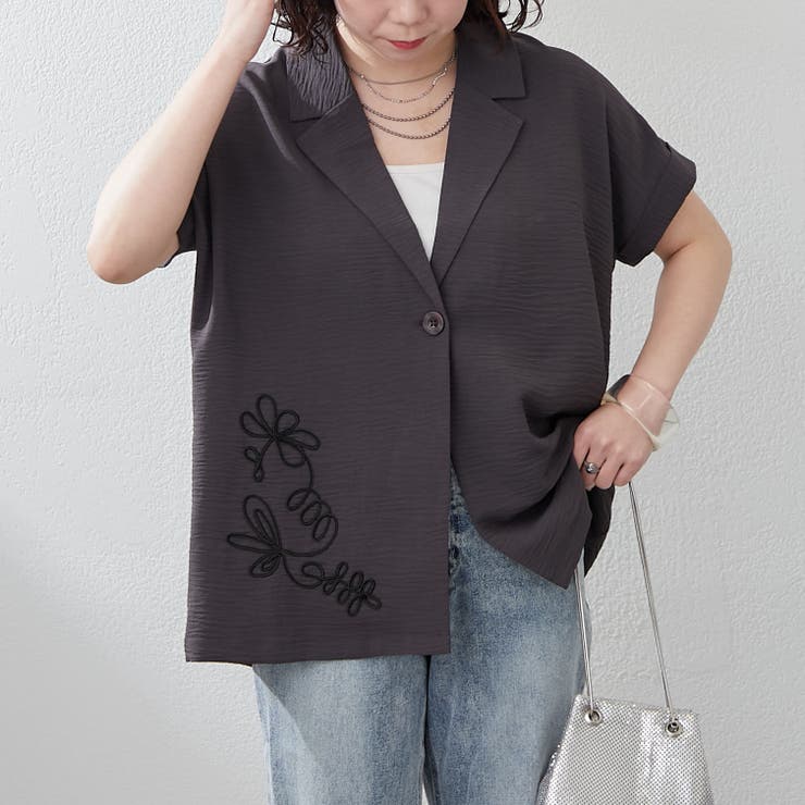 コード刺繍入りゆるテーラージャケット[品番：OLOW0015903
