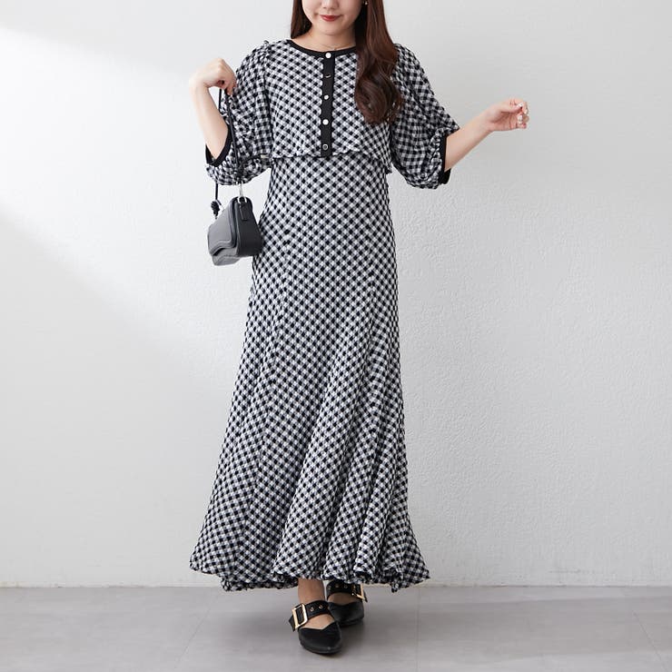 配色カットジャガードワンピース ナイスクラップ NICE CLAUP 【セットアイテム】【RMAF】配色