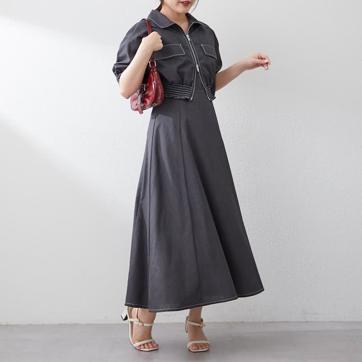 裾シャーリングジャケット&ワンピースセット[品番：OLOW0015704]｜RMAF