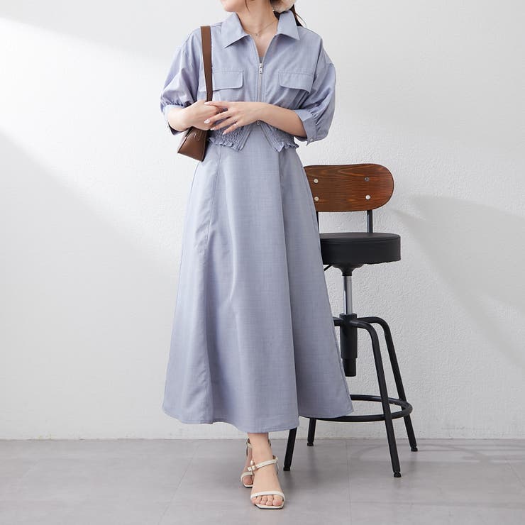 裾シャーリングジャケット&ワンピースセット[品番：OLOW0015704