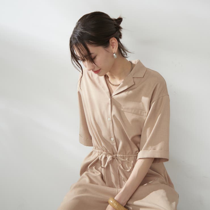 サイズ展開あり、ハーフスリーブオールインワン[品番：OLOW0016124