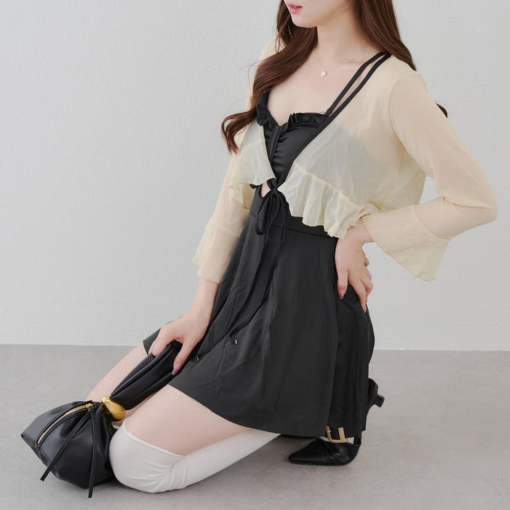 フリル付きワンピース水着 ブラック OLIVE des OLIVE Web限定】シアーボレロ×フリルキャミワンピ水着2点セット[品番