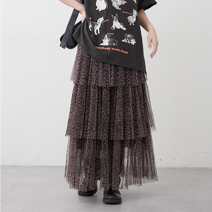 シロデラボンテ　レオパードチュールスカート AZUL BY MOUSSY | レオパードチュールスカート (スカート(ロング