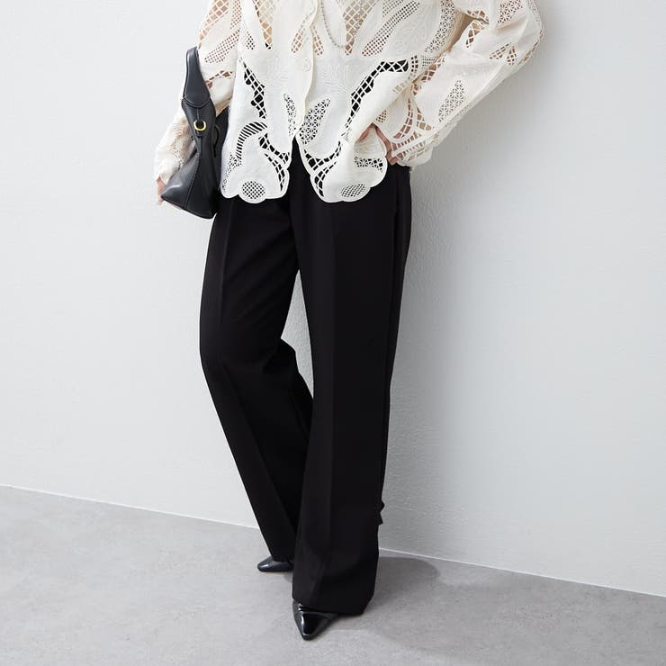 美品•人気]PLEATS PLEASE白黒幾何学模様 フレアシルエットパンツ 美品