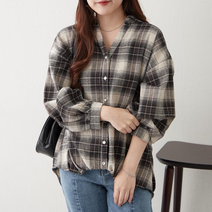ブラウン系チェック パフスリーブブラウス ブラウン系チェック パフスリーブブラウス