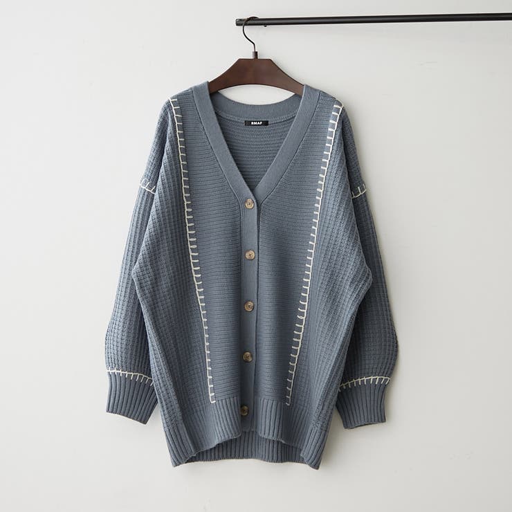 ブルー | ブランケットステッチVカーディガン | RMAF　NICE CLAUP / OLIVE des OLIVE