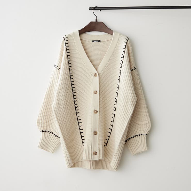 アイボリー | ブランケットステッチVカーディガン | RMAF　NICE CLAUP / OLIVE des OLIVE