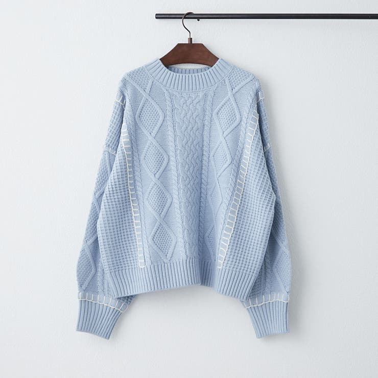 サックス | ブランケットステッチケーブルプルオーバー | RMAF　NICE CLAUP / OLIVE des OLIVE