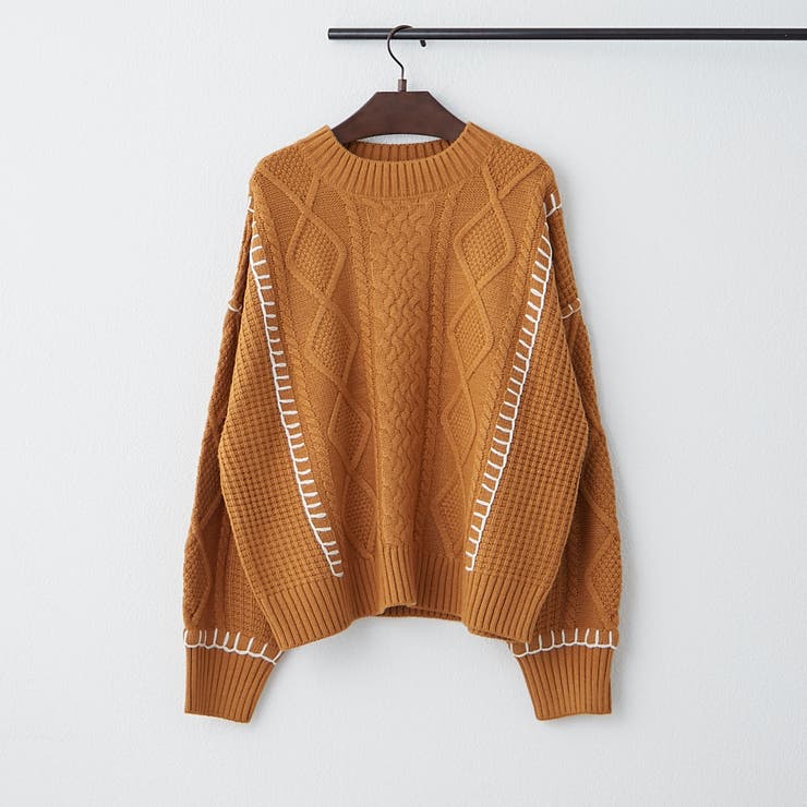 キャメル | ブランケットステッチケーブルプルオーバー | RMAF　NICE CLAUP / OLIVE des OLIVE