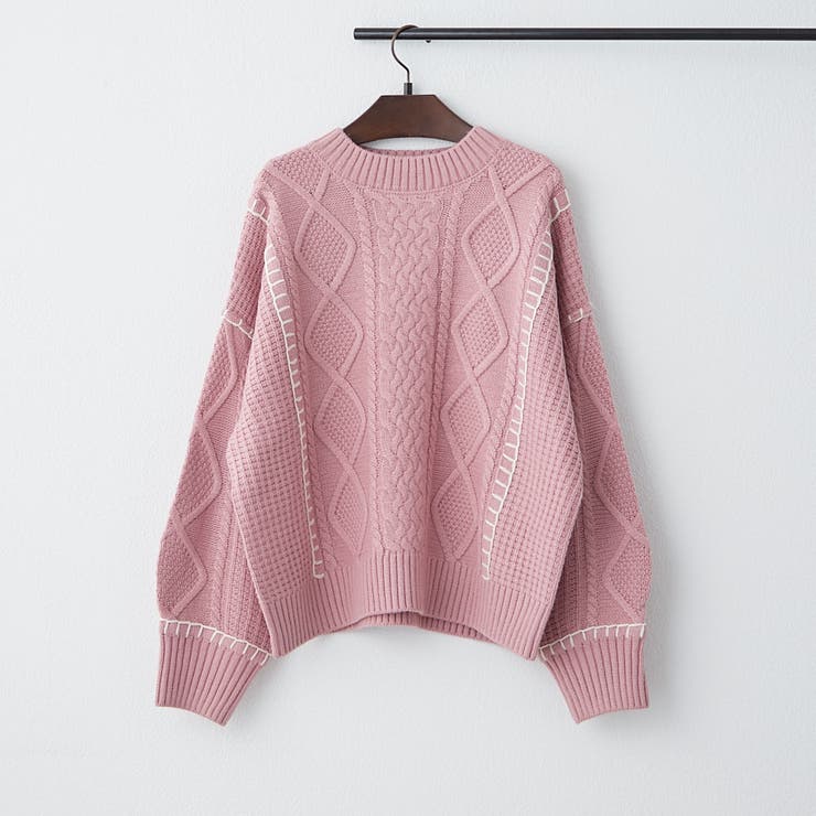 ピンク | ブランケットステッチケーブルプルオーバー | RMAF　NICE CLAUP / OLIVE des OLIVE