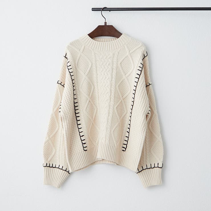 アイボリー | ブランケットステッチケーブルプルオーバー | RMAF　NICE CLAUP / OLIVE des OLIVE