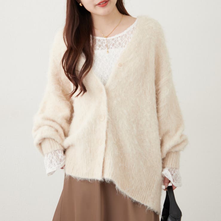 ベージュ | 【6色展開】シャギーVカーディガン | RMAF　NICE CLAUP / OLIVE des OLIVE