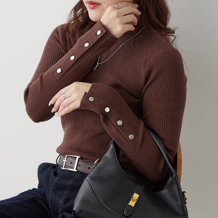 ブラウン | 【8色展開】袖ボタンハイネックリブプルオーバー | RMAF　NICE CLAUP / OLIVE des OLIVE