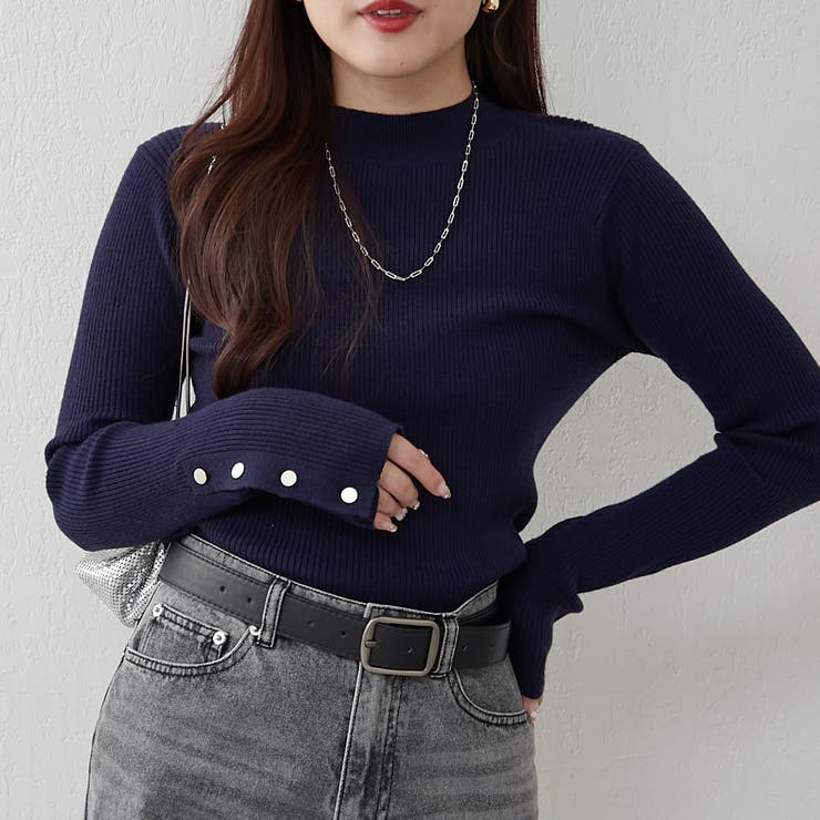 ネイビー | 【8色展開】袖ボタンハイネックリブプルオーバー | RMAF　NICE CLAUP / OLIVE des OLIVE