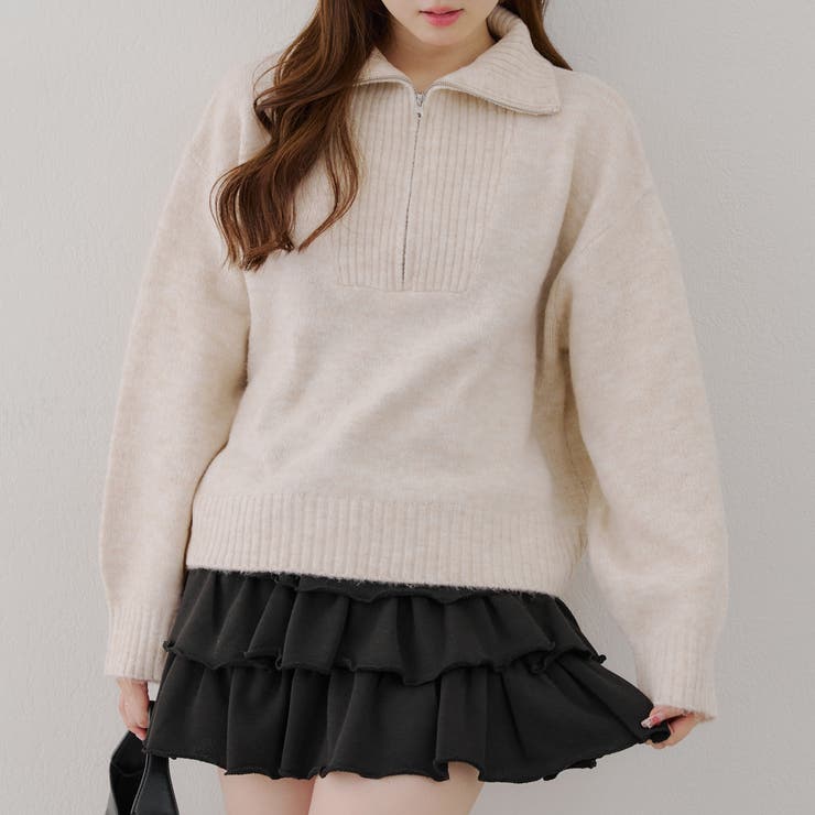 ベージュ | 【5色展開】ヤクタッチハーフジップニット | RMAF　NICE CLAUP / OLIVE des OLIVE