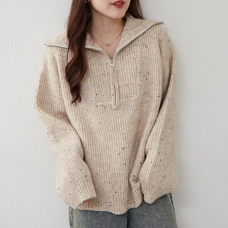ベージュ | ネップ入りハーフジップニット | RMAF　NICE CLAUP / OLIVE des OLIVE