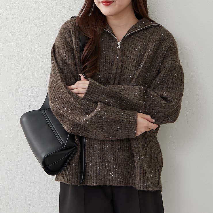 ブラウン | ネップ入りハーフジップニット | RMAF　NICE CLAUP / OLIVE des OLIVE