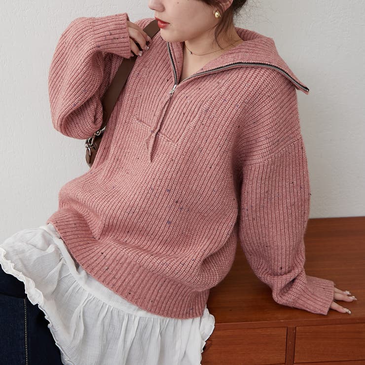 ピンク | ネップ入りハーフジップニット | RMAF　NICE CLAUP / OLIVE des OLIVE