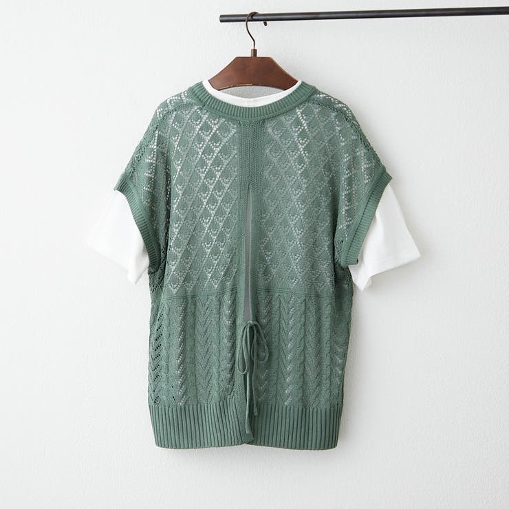 【セットアイテム】レイヤードスタイルが即完成！透かし編ベスト＆Tシャツ | RMAF　NICE CLAUP / OLIVE des OLIVE | 詳細画像6 