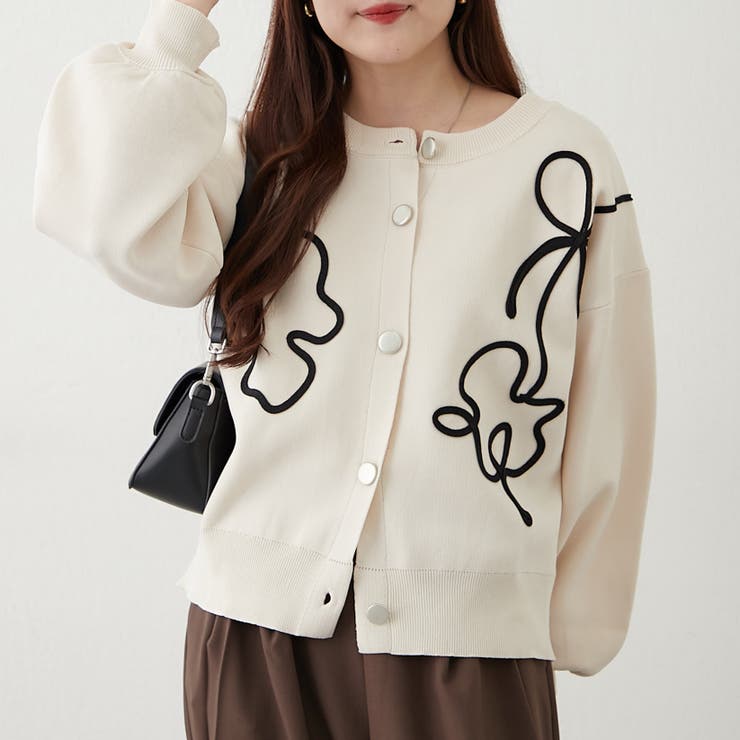 カネコイサオ♥チューリップ柄ワンピース＆カーディガン＆バッグ 3点セット 前後2way】コード刺繍カーディガン[品番：OLOW0016582]｜RMAF