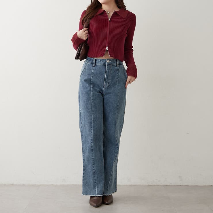 【未開封、タグ付き】フェザーリブカーディガン tk.TAKEO KIKUCHI｜【WEB限定】バイカラーフェザーニットカーディガン