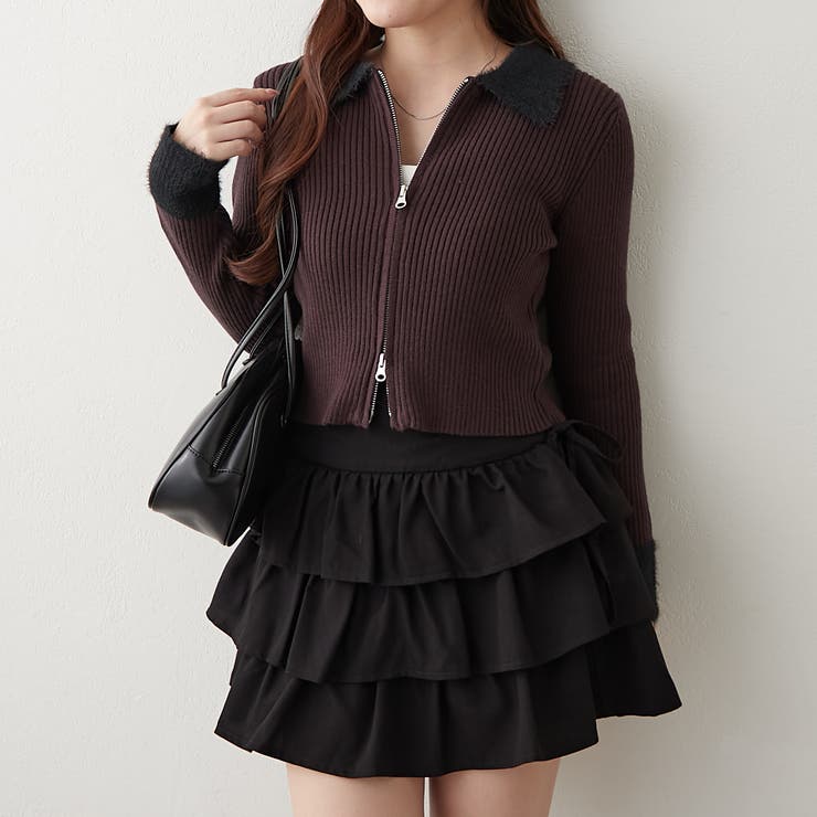 ○★新品未使用　DEVEREUX GOLF　チェッカーリブニット　XL　ブラック 160]セーラーカラーニットカーデ(カーディガン) | a.v.v KIDS