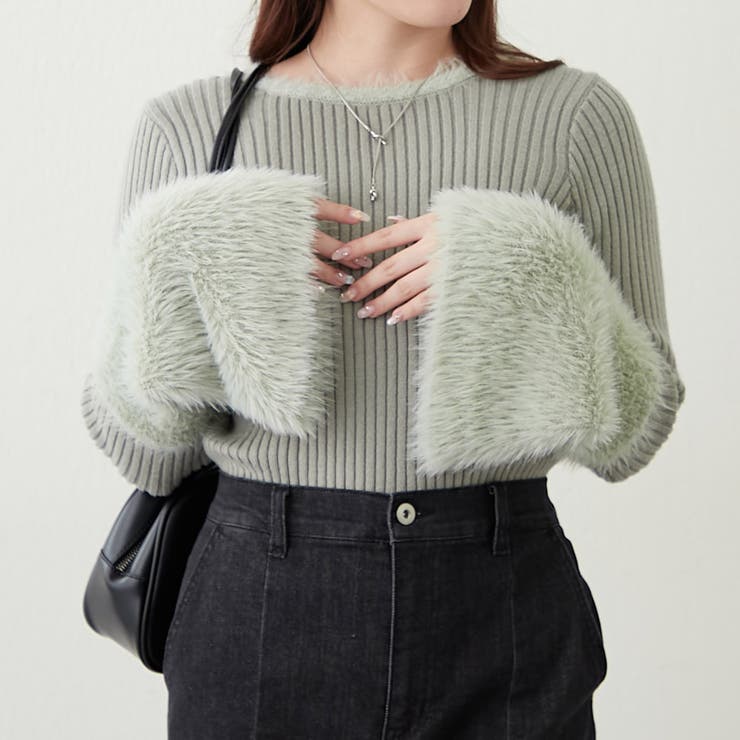 グレー | 【Web限定】フェザー切替ニット | RMAF　NICE CLAUP / OLIVE des OLIVE