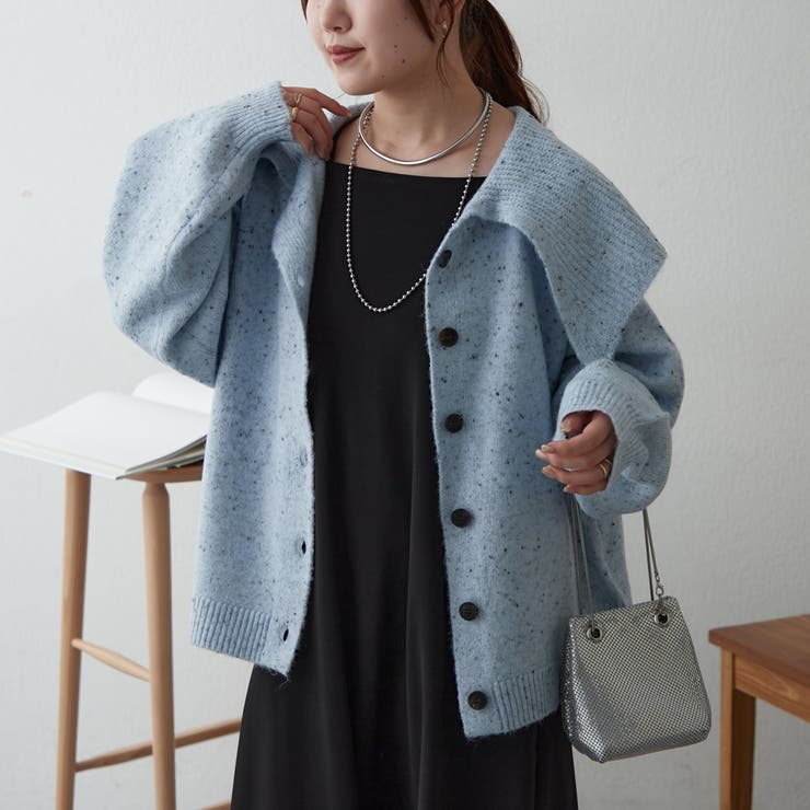 サックス | 襟付きニットカーディガン | NICE CLAUP / OLIVE des OLIVE　OUTLET