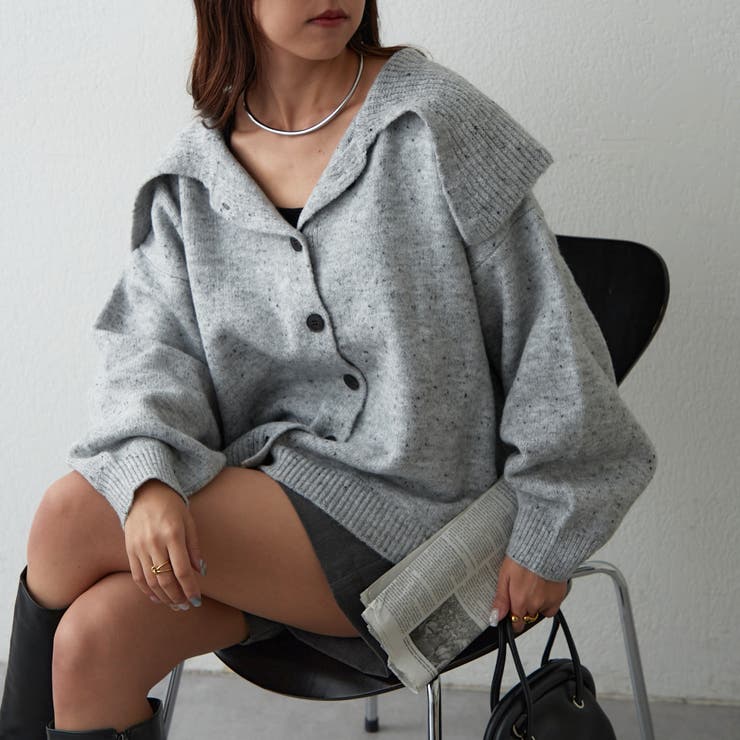 グレー | 襟付きニットカーディガン | NICE CLAUP / OLIVE des OLIVE　OUTLET