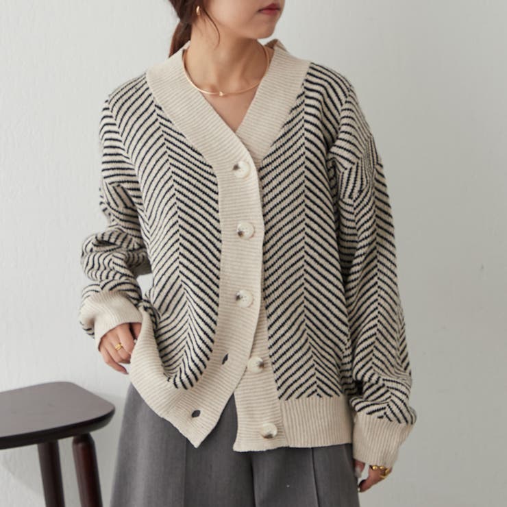 ベージュ | ジャガードニットカーディガン | NICE CLAUP / OLIVE des OLIVE　OUTLET