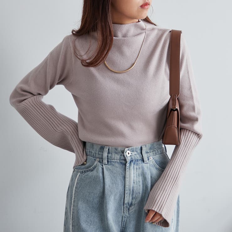 グレージュ | 【Web限定】袖フレアハイネックニット | NICE CLAUP / OLIVE des OLIVE　OUTLET