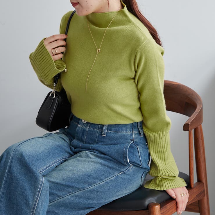 イエロー | 【Web限定】袖フレアハイネックニット | NICE CLAUP / OLIVE des OLIVE　OUTLET