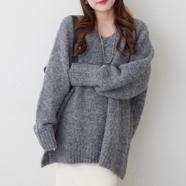 ブークレV開きニットプルオーバー | RMAF　NICE CLAUP / OLIVE des OLIVE | 詳細画像4 