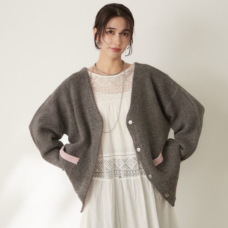 【nane】ダブルフェイスカーディガン | RMAF　NICE CLAUP / OLIVE des OLIVE | 詳細画像4 