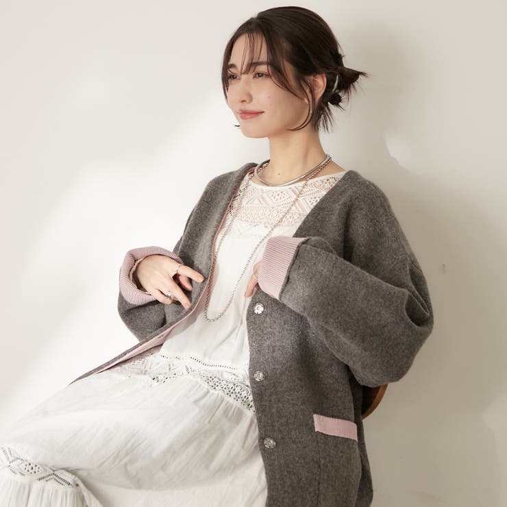 チャコール | 【nane】ダブルフェイスカーディガン | RMAF　NICE CLAUP / OLIVE des OLIVE