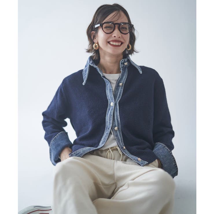 ネイビー | 【Web限定】【nane】デニムドッキングカーディガン | RMAF　NICE CLAUP / OLIVE des OLIVE