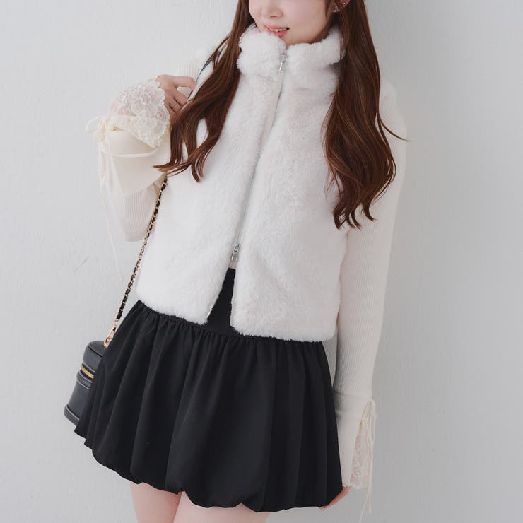 ラビット風ファーダブルジップベスト | RMAF　NICE CLAUP / OLIVE des OLIVE | 詳細画像2 