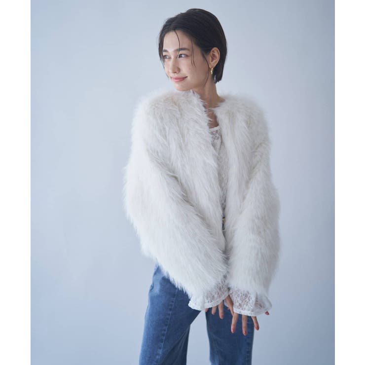 フォックス風ノーカラー ファーコート | RMAF　NICE CLAUP / OLIVE des OLIVE | 詳細画像11 