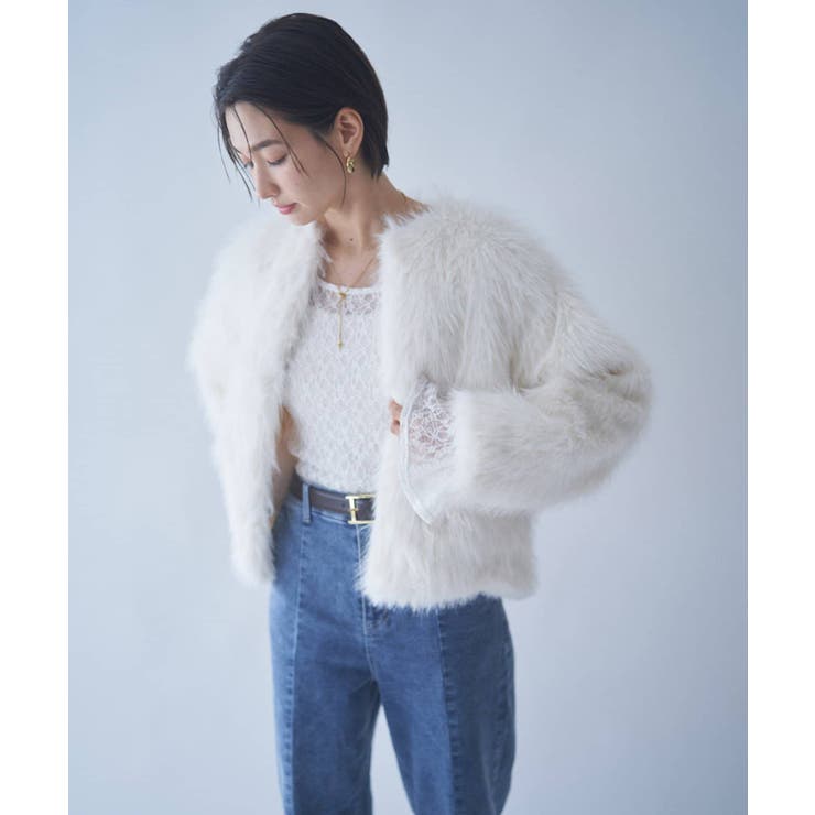 フォックス風ノーカラー ファーコート | RMAF　NICE CLAUP / OLIVE des OLIVE | 詳細画像13 