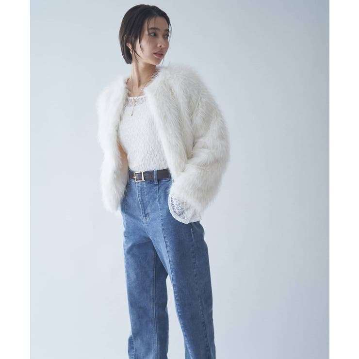 フォックス風ノーカラー ファーコート | RMAF　NICE CLAUP / OLIVE des OLIVE | 詳細画像14 