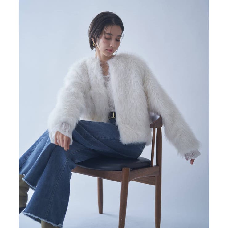 フォックス風ノーカラー ファーコート | RMAF　NICE CLAUP / OLIVE des OLIVE | 詳細画像4 