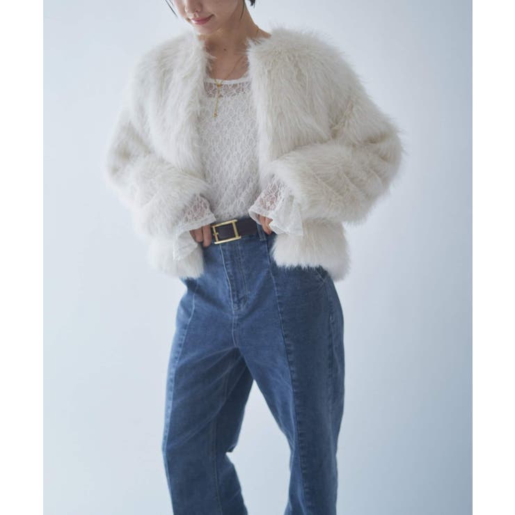 フォックス風ノーカラー ファーコート | RMAF　NICE CLAUP / OLIVE des OLIVE | 詳細画像6 